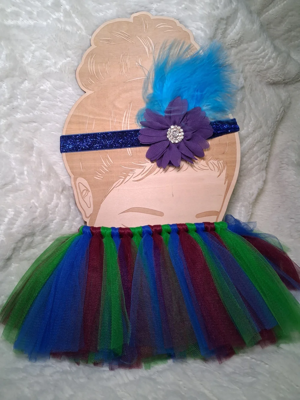 Girls Blue Feather Headband with Multicolor Tutu Skirt Costume